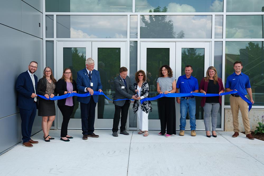 An image of the ribbon-cutting at O'Dowd Hall